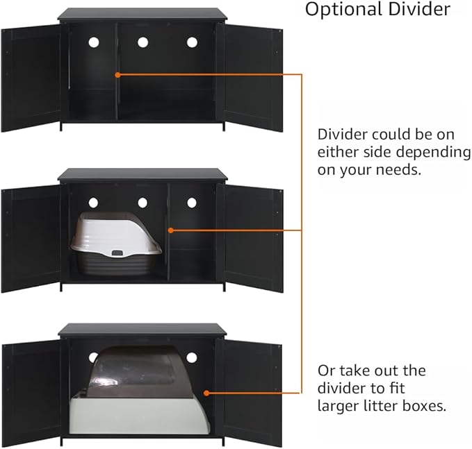 unipaws Black Top Opening Cat Litter Box Enclosure, Flip Top XL Extra Large Cat - Image 5