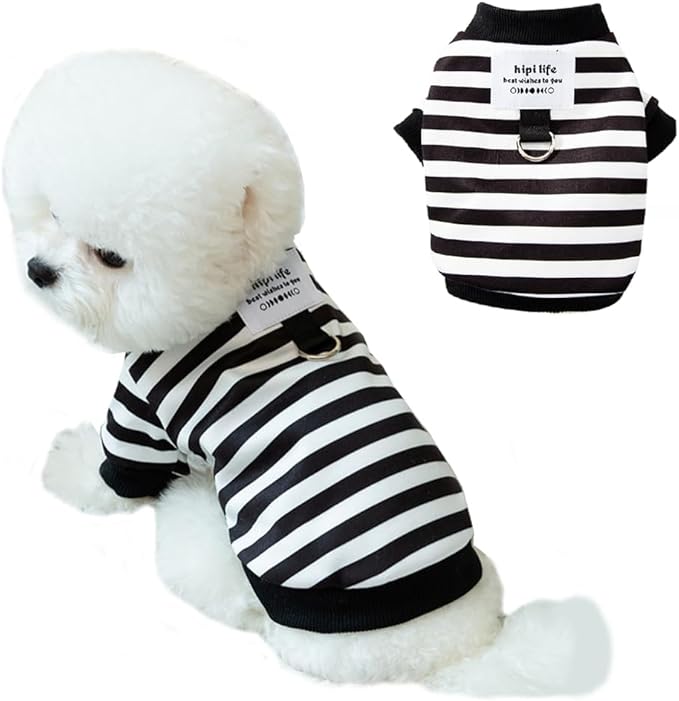 Autumn Dog Sweater with Leash Ring Warm Striped Puppy Shirt by Anelekor