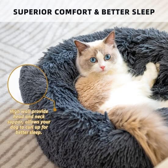 Original Calming Donut Dog and Cat Bed in Shag Fur, Dog Beds - Image 3