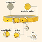 Pink Small Dog Collar with Bell, Soft Pu Leather Cat Collars Adjustable Buckle - Image 4