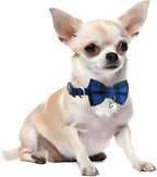 Blue Plaid Bow Dog Collar with Bell, Breakaway Cat Bell Collar with Bowtie - Image 2
