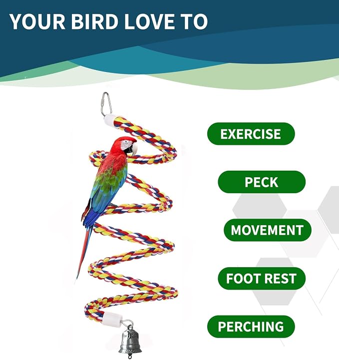 2Pcs 63'' Bird Rope Perches Birdcage Swing Toys 100% Cotton Natural Bird Perch - Image 5