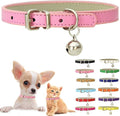 Pink XS Dog Collar with Bell, Soft Pu Leather Cat Collars Adjustable Buckle by Weimostar