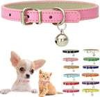 Pink XS Dog Collar with Bell, Soft Pu Leather Cat Collars Adjustable Buckle by Weimostar