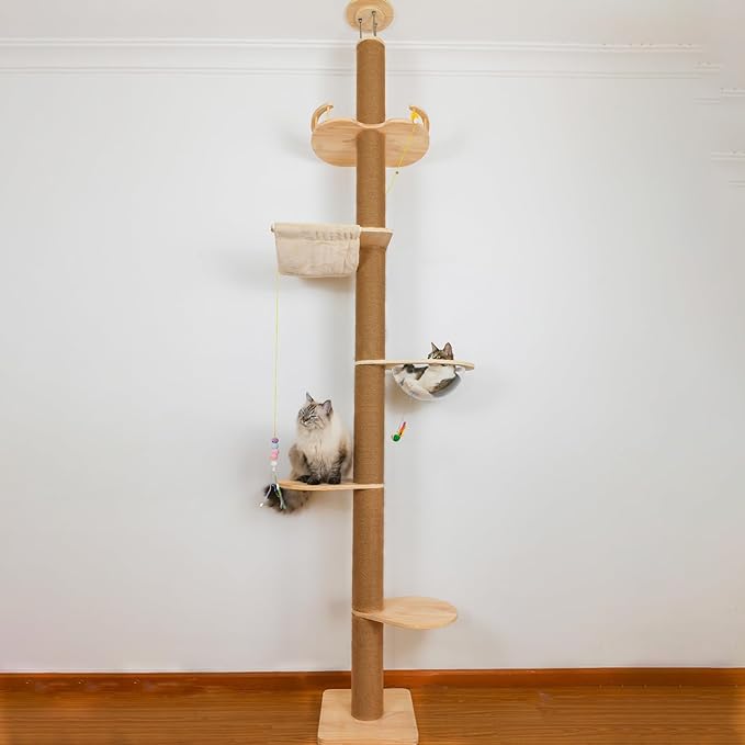 Floor to Ceiling Cat Tree Height Adjustable Cat Tower 5 Tier Hemp Scratching by TQEW