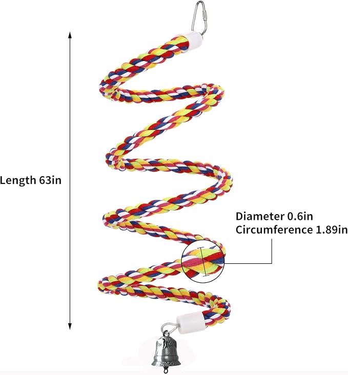 2Pcs 63'' Bird Rope Perches Birdcage Swing Toys 100% Cotton Natural Bird Perch - Image 3