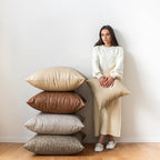Oversized Neutral Decorative Leather Pillow Cover Pack of 2, - Image 5