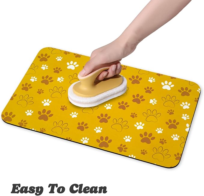 Dog Food Mat, Absorbent Water Bowl Mats Cat Pet Feeding Placemats Yellow 16 * - Image 4