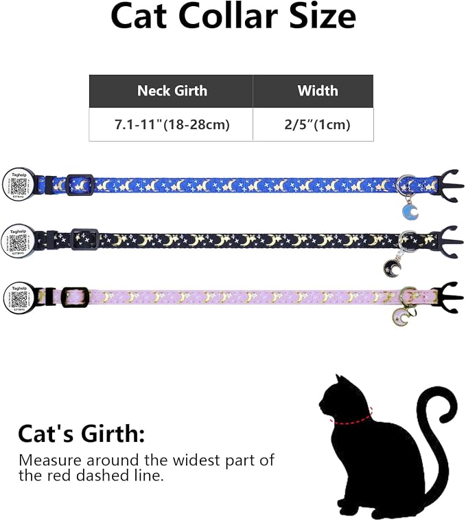 Cat Collar Stars and Moon, Reflective no Bell, Solid & Safe Collars - Image 3