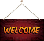 Welcome Sign for Front Door, Front Door Wooden Hanging Sign, Comic Style by corner+wind