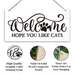 Welcome Sign for Front Door, Welcome Decor Wooden Hanging Sign for Cats Lover - Image 3