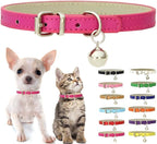 Hot Pink XS Dog Collar with Bell, Soft Pu Leather Cat Collars Adjustable Buckle by Weimostar