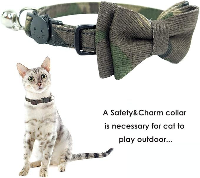 Cat Collar Breakaway with Bell and Bow Tie, Plaid Design Adjustable Safety - Image 5