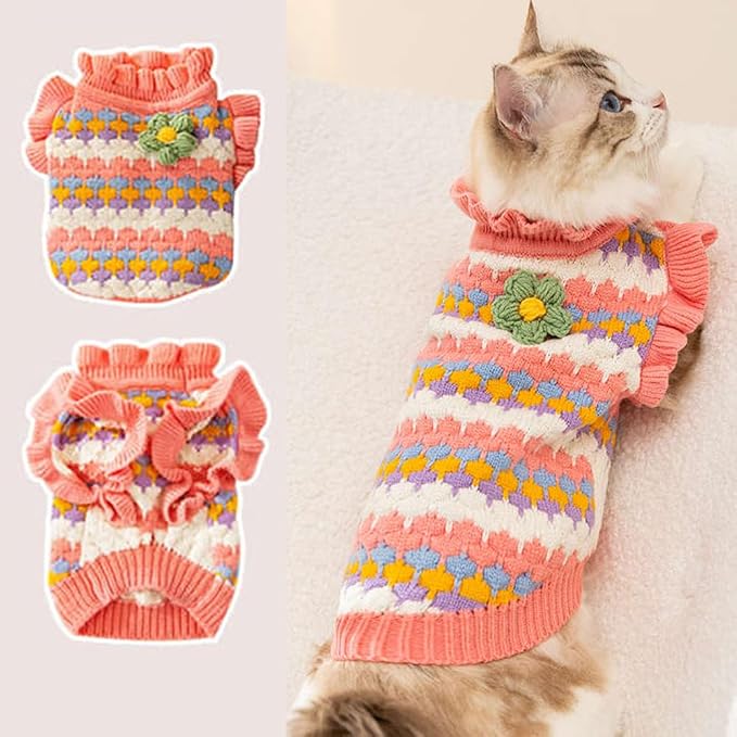 Small Dog Sweater, Knitted Tulip Cat Sweater, Warm Thick Holiday Puppy Clothes - Image 4