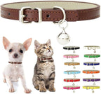Brown Kitten Collar with Bell, Soft Pu Leather Small Dog Collars Adjustable by Weimostar