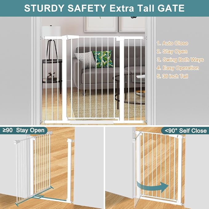 Fairy Baby 38" Extra Tall Pet Gate, 29.5"-48.8" Extra Wide Long Baby Gate - Image 7