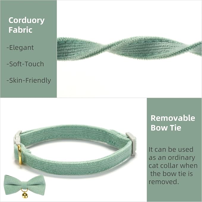 Soft Corduroy Cat Collar, Plaid Pattern, - Image 5