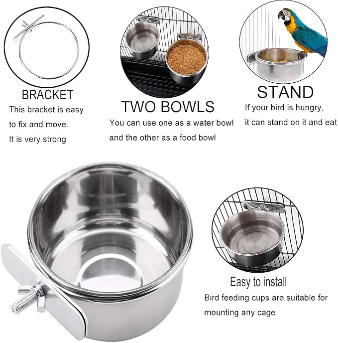 PINVNBY Parrot Feeding Cups Birds Food Dish Stainless Steel Parrot Feeders - Image 5