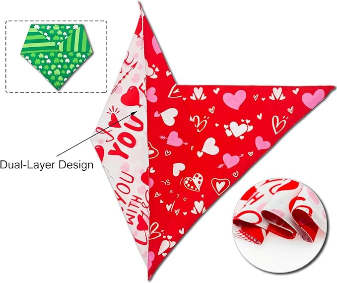 Valentine's & St. Patrick's Day Dog Bandana Set 2PCS-Large, Holiday Party - Image 4