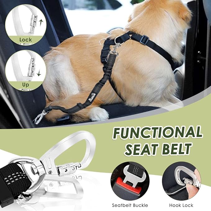 SlowTon Dog Seat Belt Harness for Car, Dog Car Harness Adjustable Mesh - Image 3