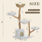 59" Modern Cat Tree Tower for Large Cats w/2 Flower Perches-Natural Solid Wood - Image 3