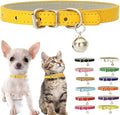 Gold Cat Collar with Bell, Soft Pu Leather Small Dog Collars Adjustable Buckle by Weimostar