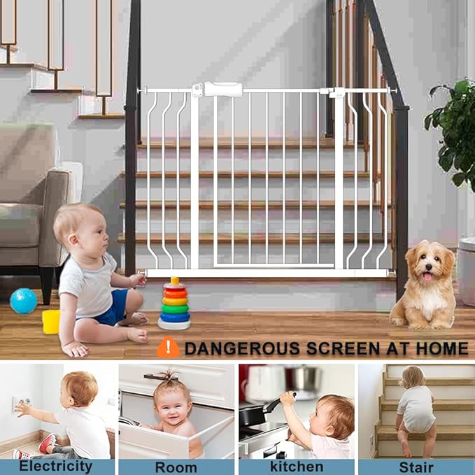 29-34 Inch Wide Baby Gate for Stairs Dog Gate Indoor Pressure Mounted No Drill - Image 8