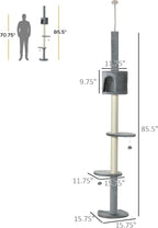 PawHut 85.5" Cat Tree Height Adjustable Floor-to-Ceiling 4-Tier Kitty Climbing - Image 7