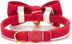 Soft Corduroy Cat Collar with Bell and Bowtie, Safety Breakaway Clasp, - Image 2