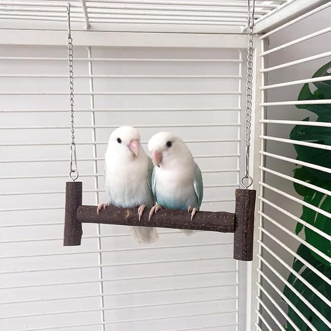 Natural Wood Parakeet Swing Toy, Budgie Wooden Perch Stand, Small and Medium - Image 2