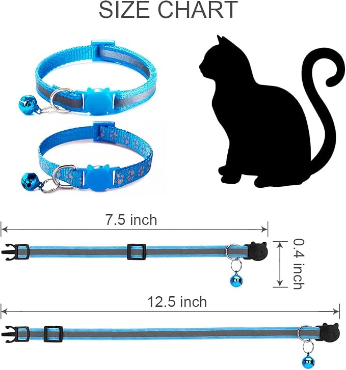 Hot Pink Kitten Collar with Bells, Light Blue Break Away Cat Collar with Bells - Image 5