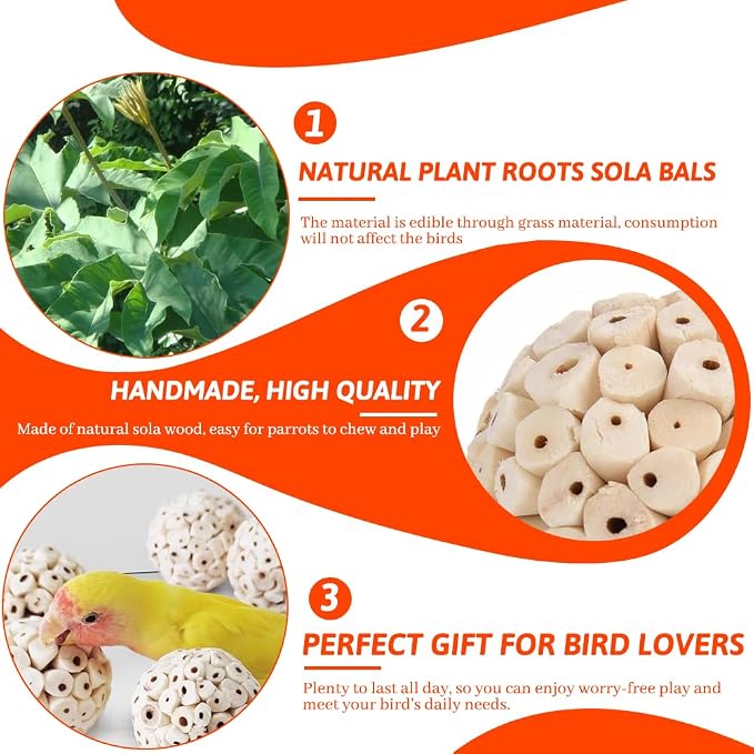 9 Pack Bird Toy Sola Balls, Natural Parrot Soft Chew Shredding & Foraging Toy - Image 3