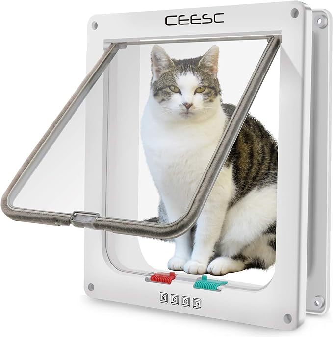 CEESC Extra Large Cat Door, Weatherproof, ABS Material, 4-Way Locking Flap by CEESC