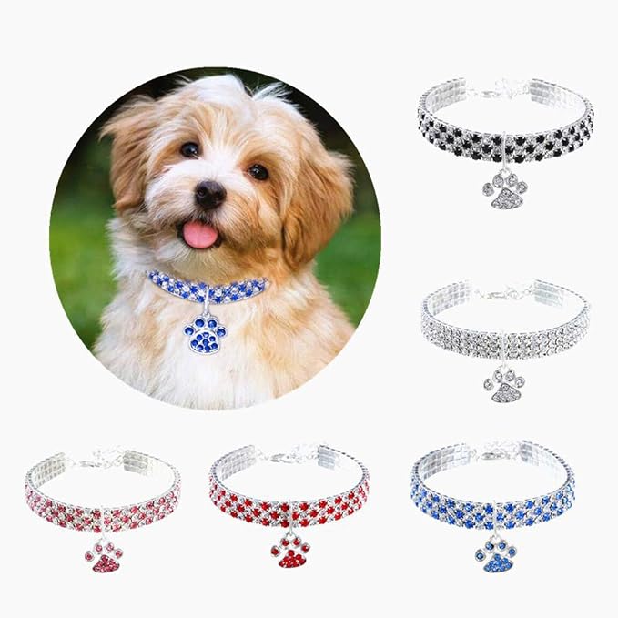 Pet Collar with Diamonds, Adjustable Crystal Diamond Elastic Heart Claw Pendant - Image 2