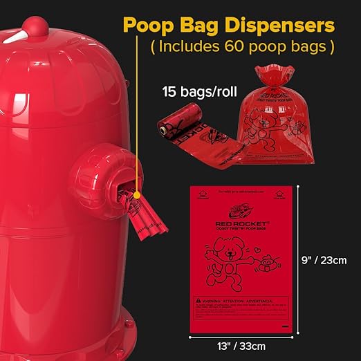 Red Rocket Pets Dog Poop Trash Can Medium Doggy Twist'R Pack, 12x Refills Bags - Image 4