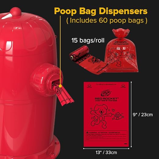 Red Rocket Pets Dog Poop Trash Can Large Doggy Twist'R Pack, 12x Refills Bags - Image 4