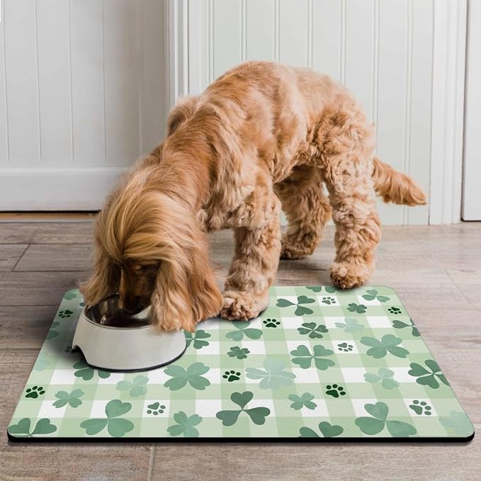St Patricks Day Dog Food & Water Mat, Super Absorbent Cat Bowl Mat - Image 2