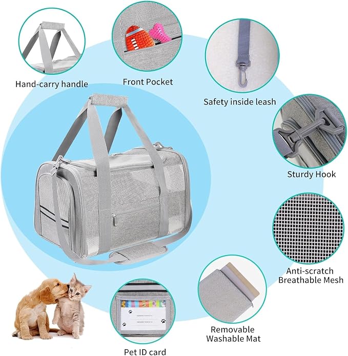 Soft-Sided Cat Carrier for Pets Up to 15lbs, Airline Approved Under-Seat Travel - Image 5