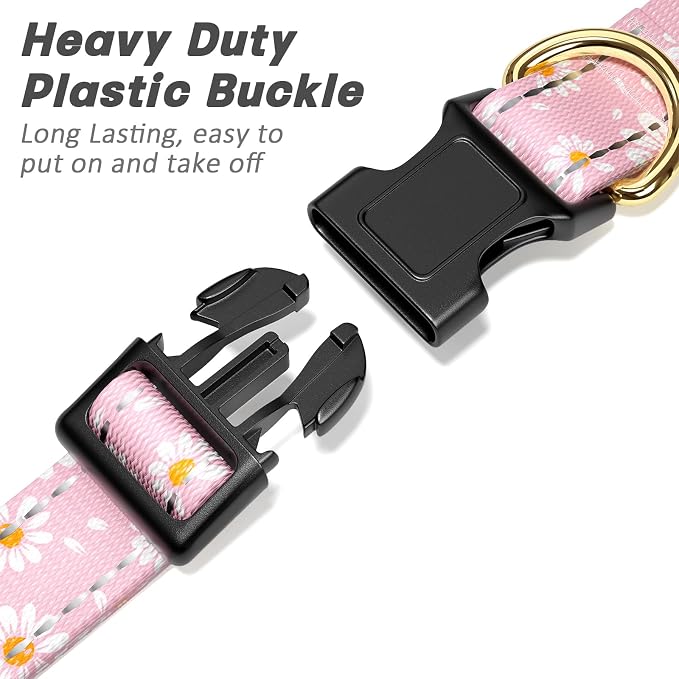Reflective Dog Collar for Medium Dogs, Cute Daisy Theme Adjustable Heavy-Duty - Image 4
