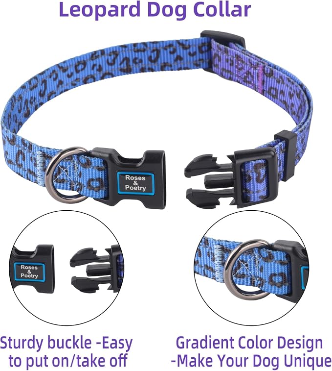 Roses&Poetry Small Dog Collar, Cute Leopard Style Adjustable Reflective Puppy - Image 3
