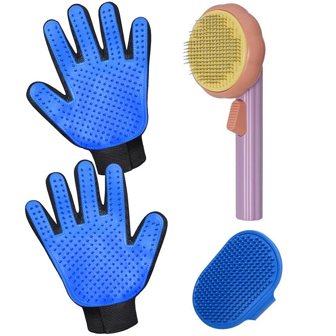 GJEASE Cat Grooming Glove Brush, Self-Cleaning Slicker Pet Brush by GJease
