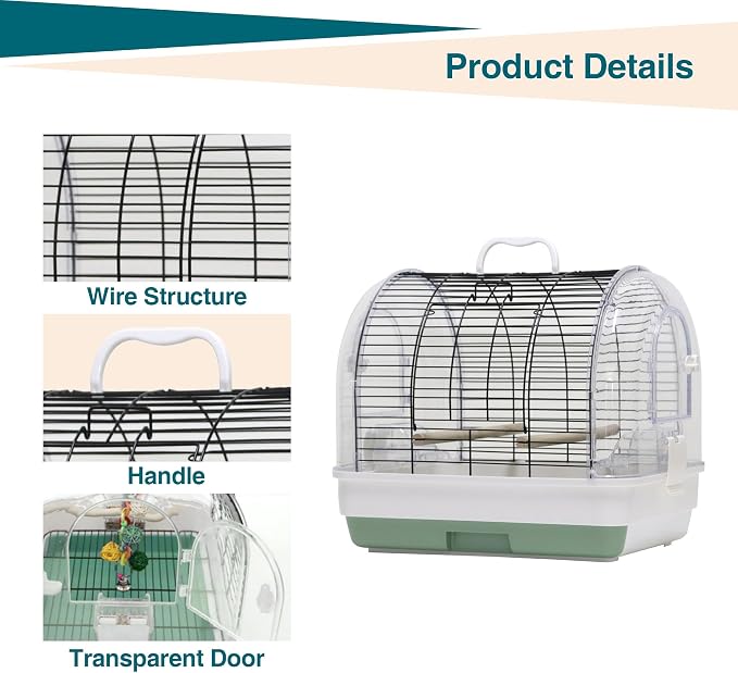 Travel Bird Cage Carrier, Portable Travel Parrot Cage - Image 4
