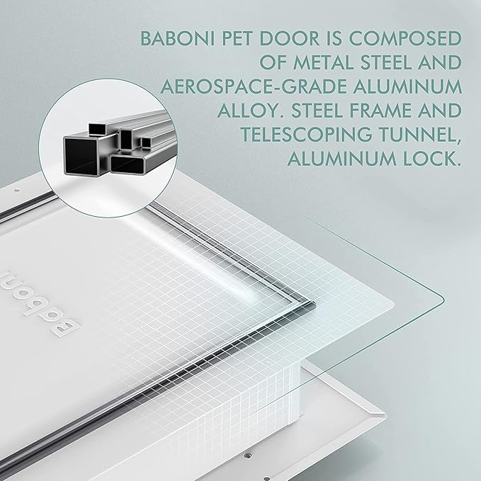 Baboni Pet Door for Wall, Steel Frame and Telescoping Tunnel, Aluminum Lock - Image 3