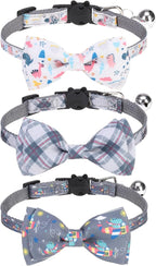Breakaway Cat Collar with Removable Bow Tie and Bell, Cute Multi-Style Patterns by VKPETFR