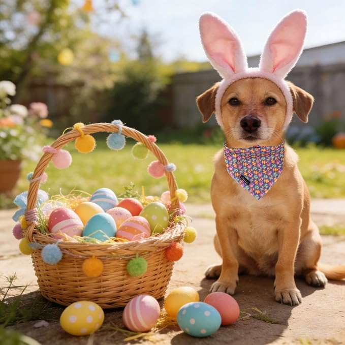ARING PET Easter Dog Bandanas, Cute Purple Colorful Eggs Pet Bandana Scarf - Image 5