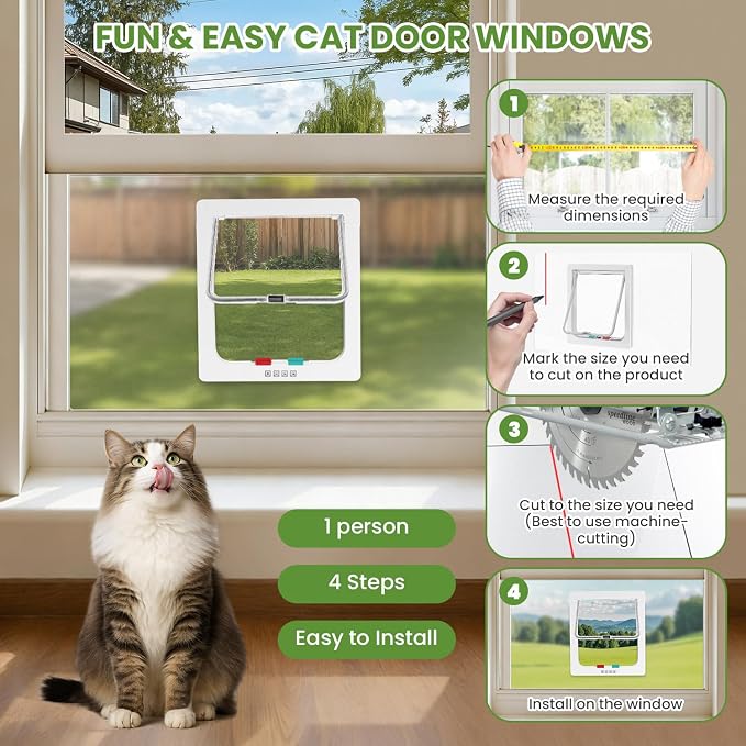 Cat Door for Window, 4 Locking Modes for Safety Cat Window Door, Fits 14"-24" - Image 7
