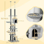 PawHut Floor to Ceiling Cat Tree, Scratching Posts & Ramp - Image 7