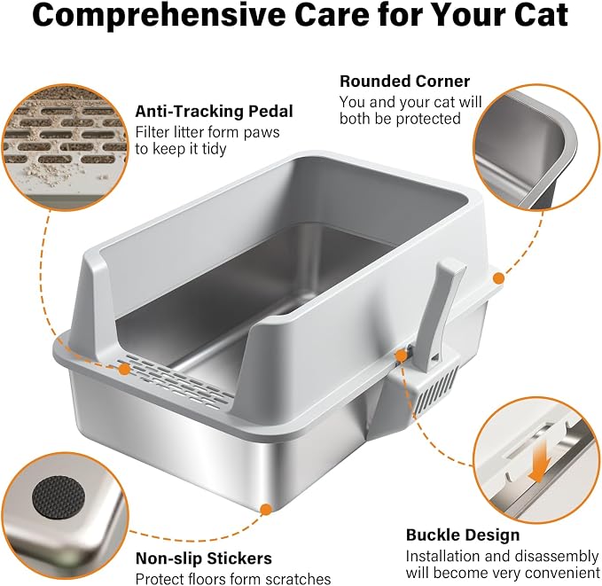 2 Pack Stainless Steel Litter Box, XL Metal Cat Litter Box - Image 4