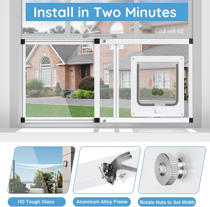 Sliding Cat Door for Window, Fits 37"-45" Width Window, 2-Min Install | - Image 5