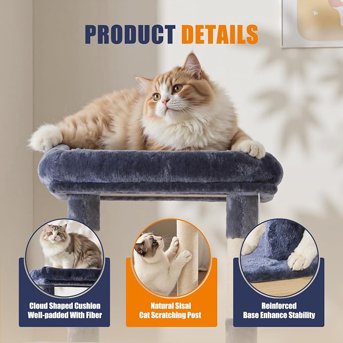 DUMOS Large 63in Cat Tree Tower, Natural Sisal Scratching Posts, Extended - Image 5